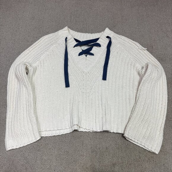 Aerie Sweater Ivory Blue Long Sleeve Pullover Women’s Size Small - Picture 1 of 12